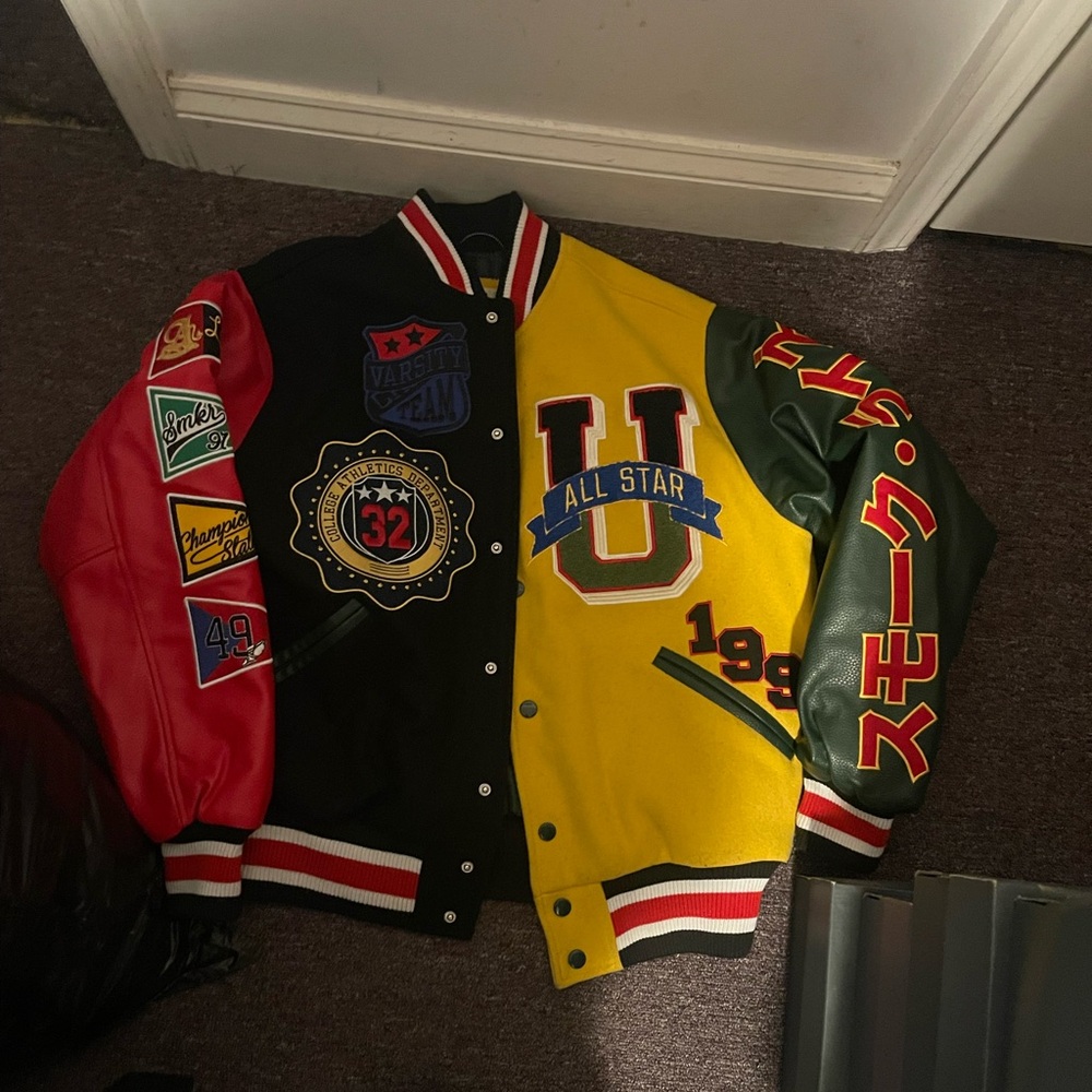 Colorblock Varsity Jacket - Yellow/Black/Red